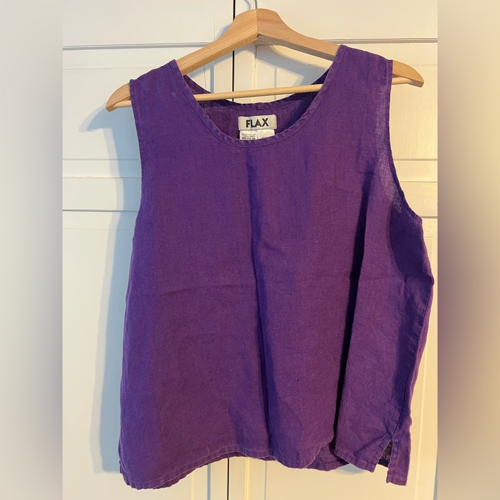 Flax Women's Vibrant Purple Tank Top 100% Linen Medium